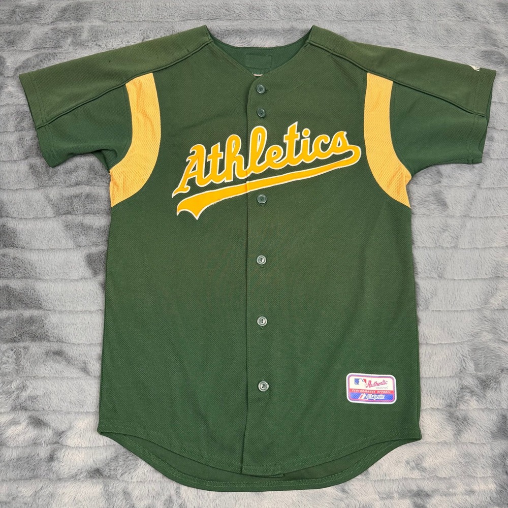 Majestic Oakland Athletics MLB Jersey Green Yellow Number 4 Y6501 Mens Small